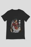 Attack On Titan Baskılı Unisex Siyah V Yaka Tişört - Tshirt