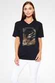 Attack On Titan Baskılı Unisex Siyah V Yaka Tişört - Tshirt