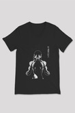 Attack On Titan Baskılı Unisex Siyah V Yaka Tişört - Tshirt