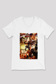 Attack On Titan Baskılı Unisex Siyah V Yaka Tişört - Tshirt