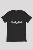 Attack on Titan Siyah Unisex V Yaka Tişört T-Shirt
