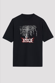 Attila Baskılı Unisex Siyah Oversize Tişört