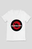 Audioslave Baskılı Beyaz Unisex V Yaka Tişört - Tshirt