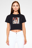 Audrey Hepburn Baskılı Siyah Kadın Crop Top Tişört