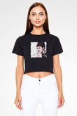 Audrey Hepburn Baskılı Siyah Kadın Crop Top Tişört