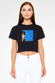 Audrey Hepburn Baskılı Siyah Kadın Crop Top Tişört