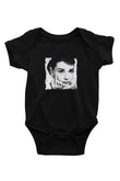Audrey Hepburn Baskılı Unisex Siyah Bebek Body - Zıbın