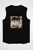 Audrey Hepburn Baskılı Unisex Siyah Kolsuz Tişört