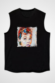 Audrey Hepburn Baskılı Unisex Siyah Kolsuz Tişört