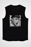 Audrey Hepburn Baskılı Unisex Siyah Kolsuz Tişört
