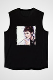 Audrey Hepburn Baskılı Unisex Siyah Kolsuz Tişört