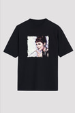 Audrey Hepburn Baskılı Unisex Siyah Oversize Tişört