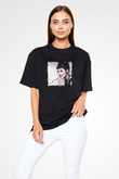 Audrey Hepburn Baskılı Unisex Siyah Oversize Tişört