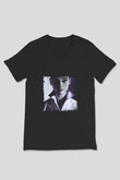Audrey Hepburn Baskılı Unisex Siyah V Yaka Tişört