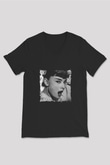Audrey Hepburn Baskılı Unisex Siyah V Yaka Tişört