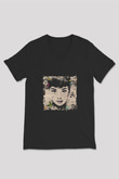 Audrey Hepburn Baskılı Unisex Siyah V Yaka Tişört