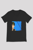 Audrey Hepburn Baskılı Unisex Siyah V Yaka Tişört