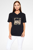 Audrey Hepburn Baskılı Unisex Siyah V Yaka Tişört