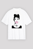 Audrey Hepburn Beyaz Unisex Oversize Tişört T-Shirt