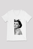 Audrey Hepburn Beyaz Unisex V Yaka Tişört