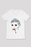 Audrey Hepburn Beyaz Unisex V Yaka Tişört T-Shirt