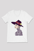 Audrey Hepburn Beyaz Unisex V Yaka Tişört T-Shirt