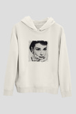 Audrey Hepburn Unisex Baskılı Beyaz Kapüşonlu Sweatshirt