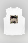 Audrey Hepburn Unisex Baskılı Beyaz Kolsuz Tişört