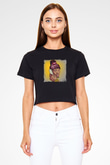 August Alsina Baskılı Crop Top Siyah Kadın Tişört