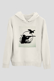 Avcı Beyaz Unisex Kapüşonlu Sweatshirt