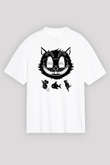 Avcı Kedi Baskılı Unisex Beyaz Tshirt