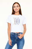 Avcılık Baskılı Crop Top Beyaz Tişört - T-shirt