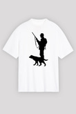 Avcılık Baskılı Unisex Beyaz Oversize Tişört - Tshirt