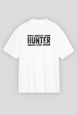 Avcılık Baskılı Unisex Beyaz Oversize Tişört - Tshirt