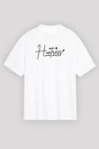 Avcılık Baskılı Unisex Beyaz Oversize Tişört - Tshirt