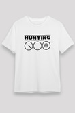 Avcılık Baskılı Unisex Beyaz Tişört - Tshirt