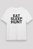 Avcılık Baskılı Unisex Beyaz Tişört - Tshirt