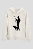 Avcılık Baskılı Unisex Ekru Hoodie