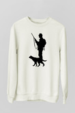 Avcılık Baskılı Unisex Ekru Sweatshirt
