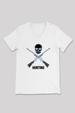 Avcılık Baskılı Unisex V Yaka Tişört - Tshirt
