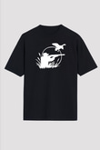 Avcılık - Hunting Baskılı Unisex Siyah Oversize Tişört