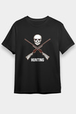 Avcılık - Hunting Baskılı Unisex Siyah Tişört - Tshirt