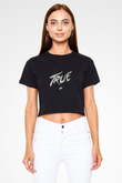 Avicii Baskılı Crop Top Siyah Kadın Tişört