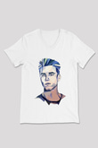 Avicii Beyaz Unisex V Yaka Tişört