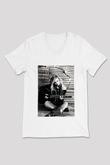Avril Lavigne Beyaz Unisex V Yaka Tişört T-Shirt