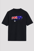 Avustralya - Australia Bayrağı Baskılı Unisex Siyah Oversize Tişört