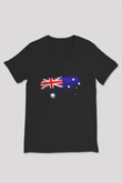 Avustralya - Australia Bayrağı Baskılı Unisex Siyah V Yaka Tişört