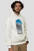 Ay Baskılı Unisex Ekru Hoodie