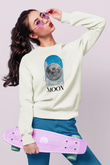 Ay Baskılı Unisex Ekru Sweatshirt