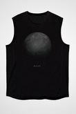 Ay Baskılı Unisex Kolsuz Siyah Tişört - Tshirt